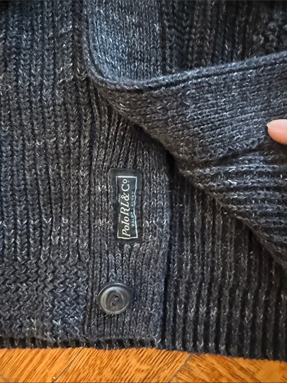 Polo by Ralph Lauren Dark Charcoal Shawl Collar Cardigan 100% Cotton - Picture 3 of 5